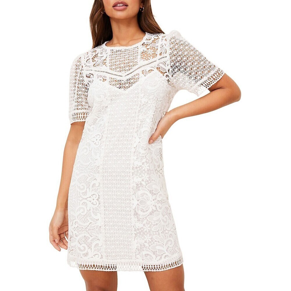 Lipsy womens Lace-Detail Shift Dress size 6 US in white $165